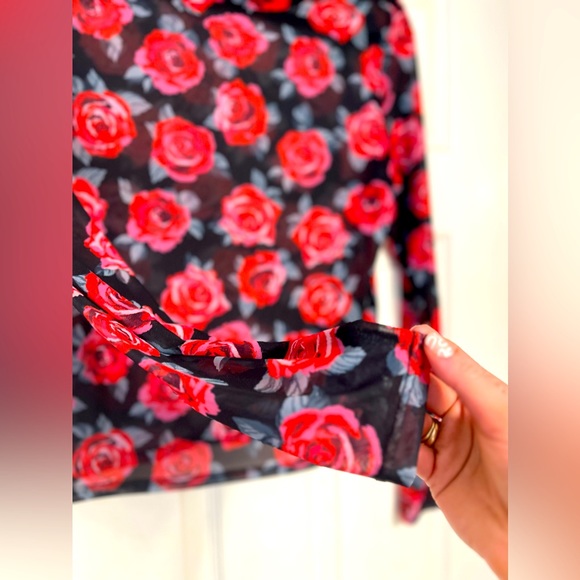 DIVIDED H&M sheer mesh long sleeve roses top; size M - Picture 4 of 4
